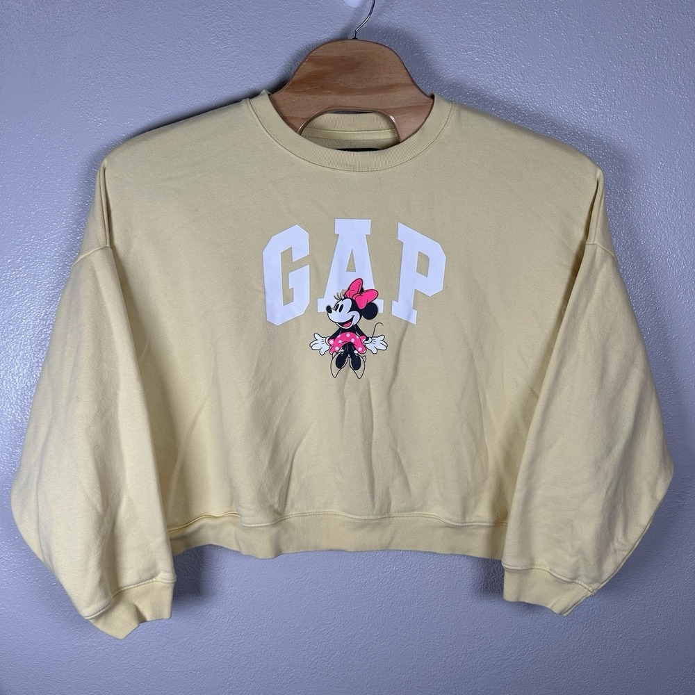 Gap X Disney Cropped Oversized Minnie Mouse Sweatshirt XL Butter Yellow Crewneck